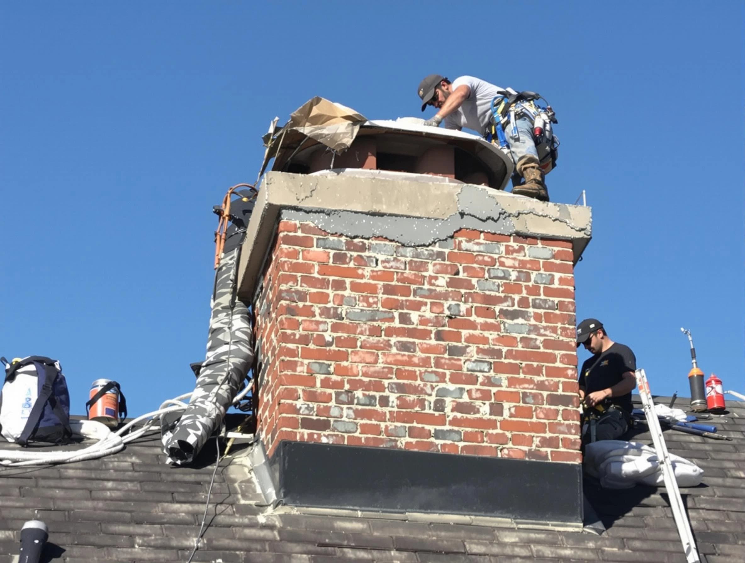 Montgomery Chimney Sweep installing a custom chimney crown in Montgomery, NJ