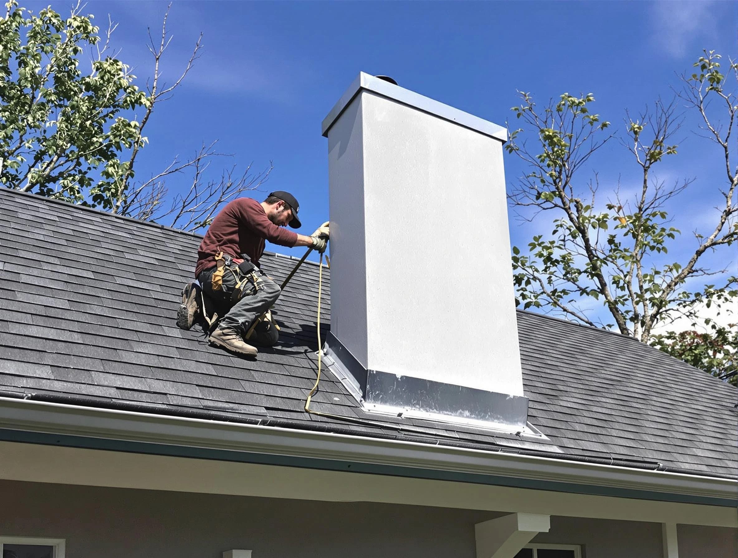 Montgomery Chimney Sweep team member finishing chimney construction in Montgomery, NJ