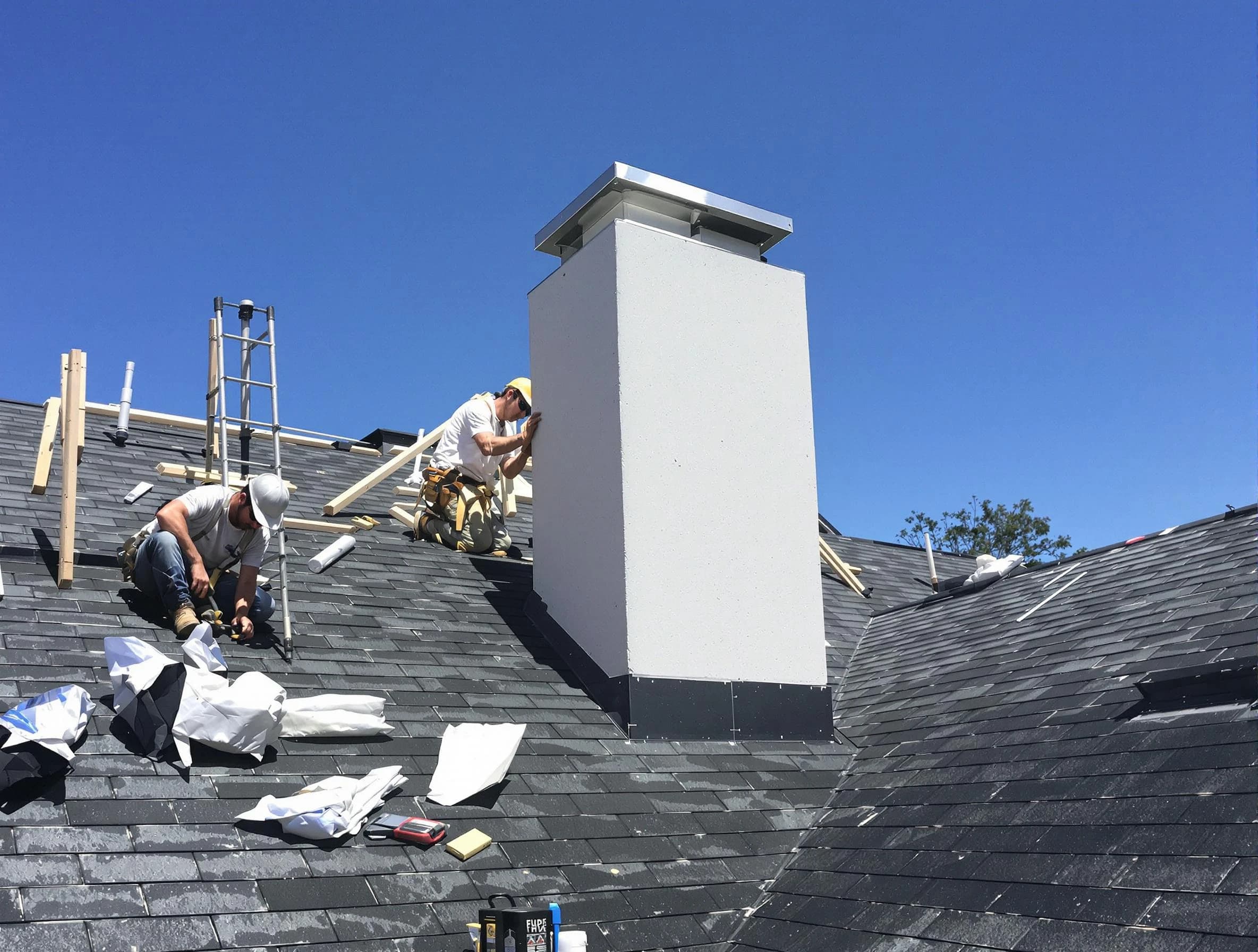 Montgomery Chimney Sweep crew installing a new chimney in Montgomery, NJ