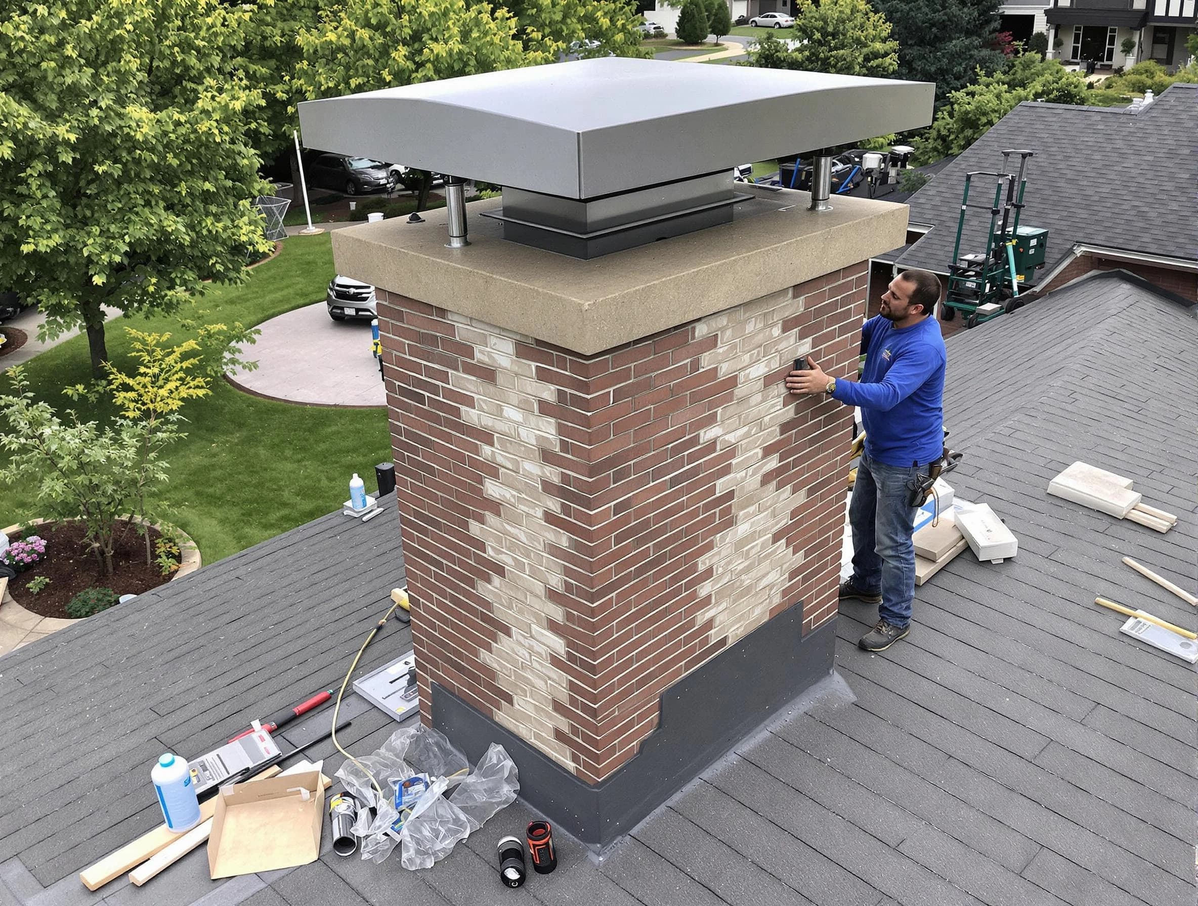 Montgomery Chimney Sweep team working on a custom chimney remodel in Montgomery, NJ